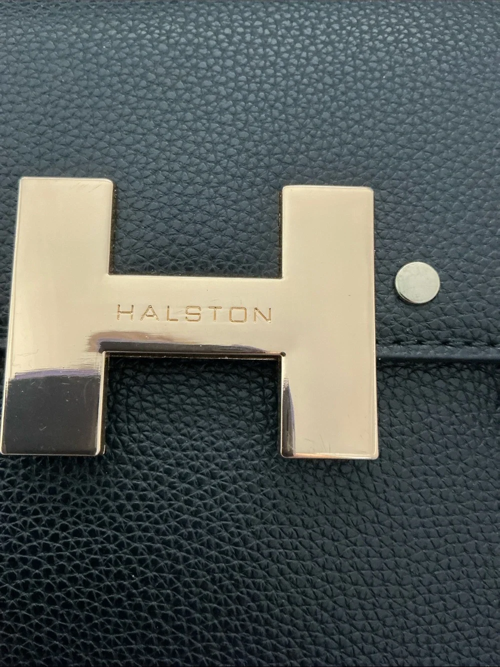 NWT Halston Heritage Black Vegan Leather Top-Handle Satchel with Gold H Clasp